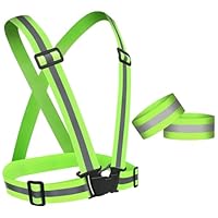 URAQT Reflective Vest Running Gear High Visibility Reflective 2 Wristbands, Adjustable Running Vest Safety Reflective Gear Night Walking Accessories for Cycling Running Men Women Kids Children