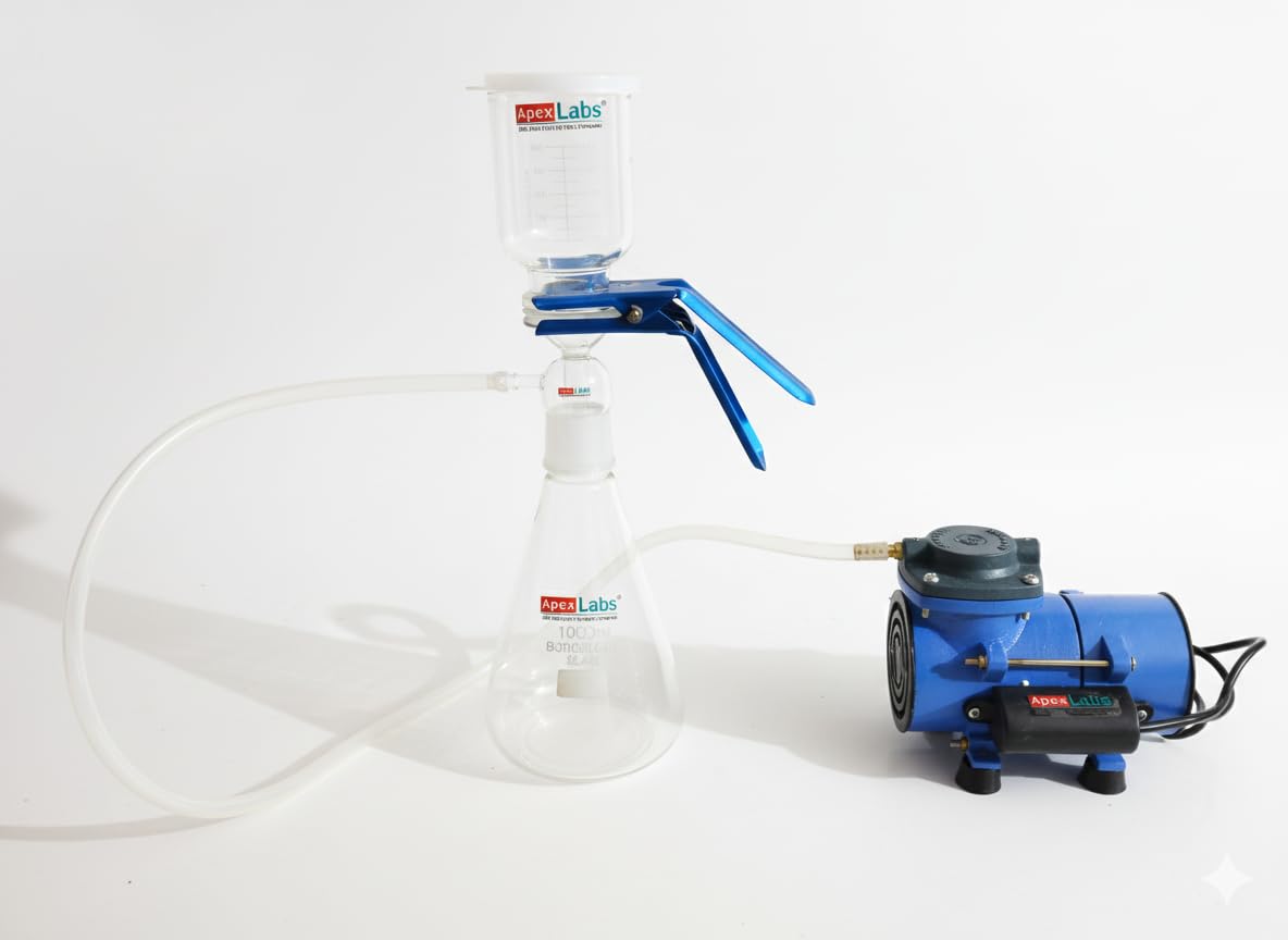 Laboratory Filtration Assembly Set, 300ml Glass Funnel, 1L Triangle Flask, 50mm Filter Membrane, Aluminium Alloy Clip & vacuum pump-image-28