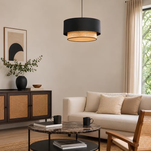 Image of AKWAY Rattan Hanging Lamp for Bedroom | Bamboo Ceiling Light | Cane Pendant Lamp for Living Room, Dining Room, Office, Cafe and Home Decoration - (14 D x 10 H) - Nandini