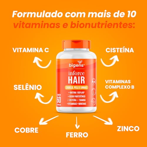 Inforce Hair, multivitaminico para cabelo, pele e unhas, Biotina, Ácido pantotênico, Cisteína, Tiami