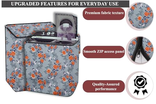 Image of The Furnishing Tree Polyester Waterproof Semi Automatic Washing Machine Cover Suitable for LG 9 Kg, 9.5 Kg & 10 Kg, Dimension DxWxH In Cms: ( 53.3x89x99 ), Floral Pattern Blue