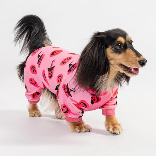 Image of Fitwarm Halloween Jack O Lantern Dog Pajamas, Funny Costumes for Small Dogs Girl, Pet Outfit, Pink, Black, Large