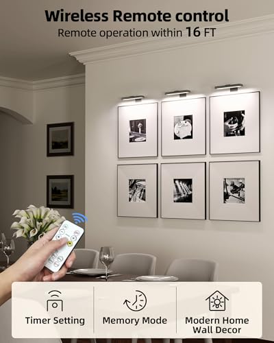 EZVALO Picture Light for Wall, Rechargeable 2400mAh Battery Lights Wireless with IR Remote, 3 Color & Dimmable Magnetic 7.8'' LED Lights Display for Painting, Living Room, Gallery, Bedroom(Black-3P) - Thumbnail 4