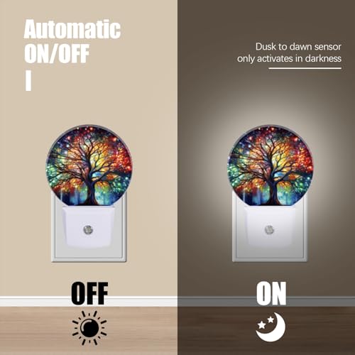 Image of Round LED Night Lights Lamp with Dusk to Dawn Sensor, Vibrant Tree of Life with Branches Night Light Plug Into Wall for Kids Room, Bedroom, Bathroom, Kitchen, Hallway (Pack of 2)