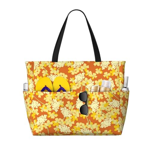 Grand sac de plage fleurs oranges pour vos journées ensoleillées et pique-niques