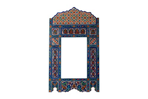 Moroccan Mirror, Farmhouse Mirror, Arch Mirror, Large Wooden Mirror, Rustic Bathroom Mirror Frame, Blue Vintage Rectangular Hanging Wall (Blue Vintage) #TOP29