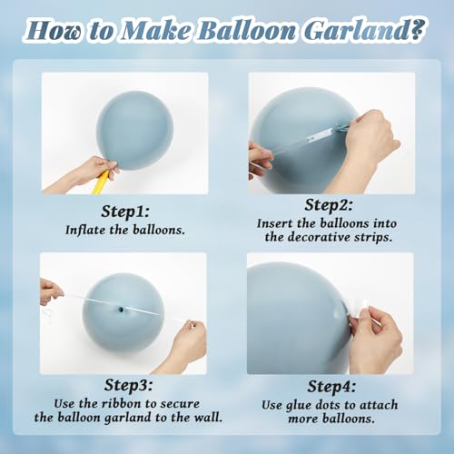 Image of Dusty Blue Balloon Garland Arch Kit with Light Blue White Balloons