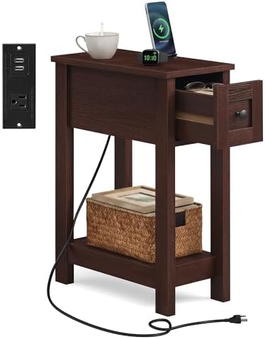 VASAGLE Farmhouse End Table with Storage Drawer, Narrow Side Tabl...