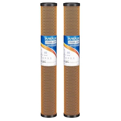 PUREPLUS 5 Micron 20" x 2.5" Whole House Coconut Shell Activated Carbon and KDF Water Filter, Heavy Metal Removal Replacement Water Filter, Compatible with C1-20, EP-20, HX-CB-25-2010, F3WCB32,2PACK