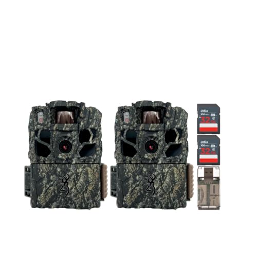 Browning Trail Cameras Dark Ops FHDR 26MP 4 Infrared LED Night Vision Camera (2-Pack) Bundle with 32GB Memory Card (2-Pack) and All-in-One High-Speed Card Reader (5 Items)