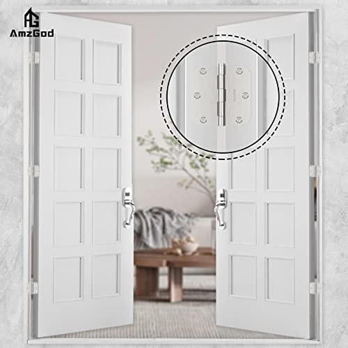 Amzgod Door Hinges Brushed Nickel - 30 Pack Nickel Door Hinges 3.5 Inch Rounded Interior Satin Nickel Door Hinges With 5/8" Radius - Flat Iron Residential Standard 3 1/2 Inches Silver Door Hardware #TOP1