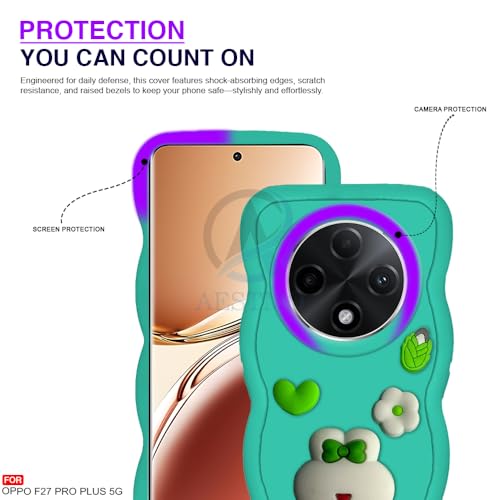Image of AESTMO Back Case Cover for Oppo F27 Pro Plus 5G | 3D Cute Fun Cartoon Characters | Anti Slip Grip Cute Wave Curly Frame Shape | Full Body Protection Back Cover for Oppo F27 Pro Plus 5G | (Mint Green)
