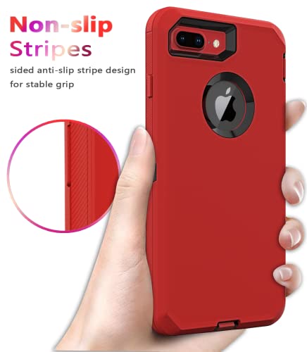 Protebox For Iphone 8 Plus Case Iphone 7 Plus Case, Built-In Screen Protector, Heavy Duty Drop Protection Full Body Rugged Phone Case For Iphone 8 Plus, [Shockproof][3 Layers] Red #TOP2