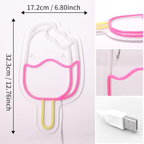 Image of Attivolife Ice Pop Neon Sign for Wall Decor, Light up Delicious Popsicle LED Lamp with Dim USB Powered, Unique Business Fast Food Shop Restaurant Decoration, Christmas Day Birthday party