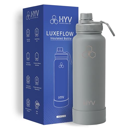 Image of HYV LuxeFlow Insulated Water Bottle 1 Litre | Stainless Steel Sipper Bottle for Adults & Kids | Hot & Cold Flask for Gym, Office, Travel | Leakproof BPA-Free with Straw & Carry Handle | Charcoal Grey