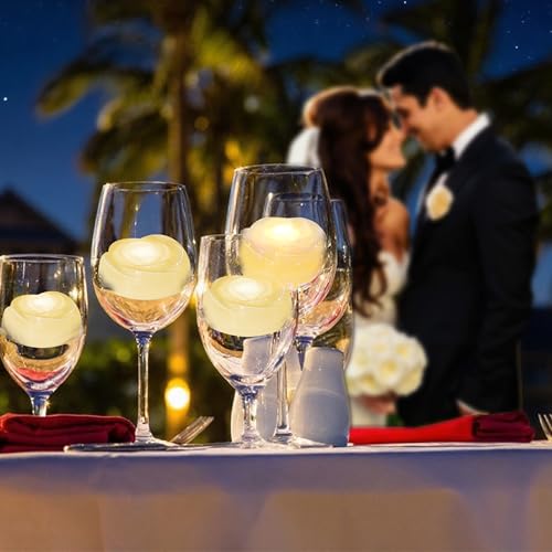 Image of Aignis 12pcs Flameless LED Floating Candles, Ivory Rose Plastic Tealights Battery Operated, 120+ Hours Glow Time, Cozy Light for Romantic Pool /Bathtub /Hot Bath /Wedding Centerpiece Decor(D2.83*H1.42)