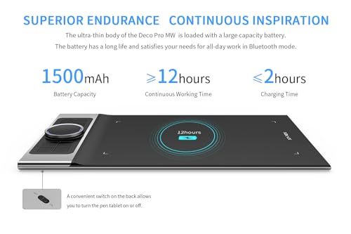 XP-PEN Deco Pro MW Grafiktablett Bluetooth Pen Tablet 11″ x 6″ zum Malen und Fotobearbeitung Zeichentablett mit Neigung 8 Tasten und 2 Scrollräder Ideal für Home-Office & E-Learning ✪ - 3