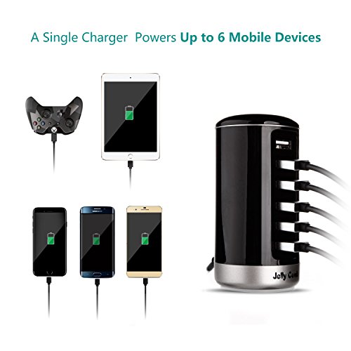 USB Charger, Jelly Comb Universal 6 Ports Desktop USB Charging Station with Smart Identification Technology for iPhone, iPad, Android and Virtually All Other USB Enabled Devices, Black