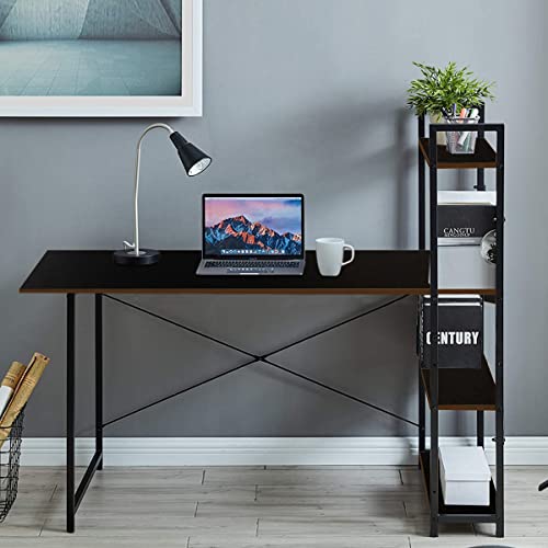 Image of Kawachi Wooden Laptop Computer Desk Study Table with Book Shelf and Storage Wenge Black
