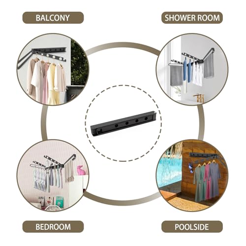 Modixun Wäscheständer Wandmontage, 180° Faltbarer Wäscheständer Kleidung mit 4 Drehstangen, Platzsparende Schwerlast Legierung Kleiderbügel Rack Zusammenklappbar, Grau