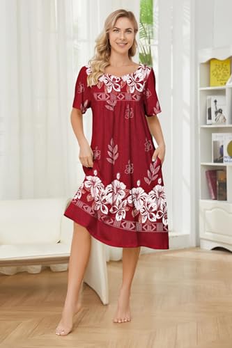 Image of House Dresses for Women with Pockets Mumu Dresses Short Sleeve Moo Moos for Women Nightgown Duster Lounge Dress S-3XL