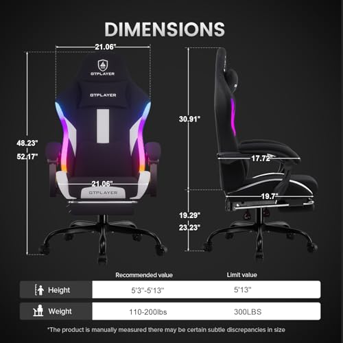 Image of GTPLAYER RGB Gaming Chair with Footrest, LED Lights, Ergonomic Computer Chair with Linkage Armrest, Breathable Fabric for Home Office Desk - Video Game Chairs for Adults, Warm Red