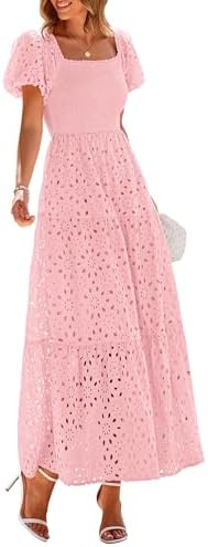 PRETTYGARDEN Summer Dresses for Women 2026 Eyelet Square Neck Puf...