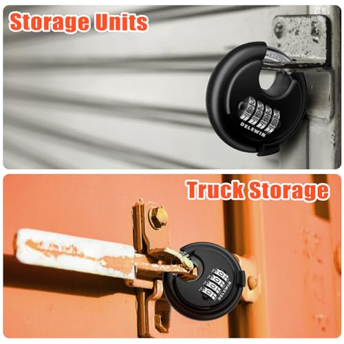 Image of DELSWIN 4-Digit Disc Combination Lock Outdoor - Heavy Duty Combination Padlocks with Hardened Steel Shackle Weatherproof Combo Locks for Gates,Sheds,Fence,Storage Unit (3 /8 inch Shackle, Black and Silver)