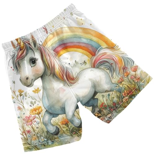 Pigsaly Boys' Swim Board Shorts Horn Unicorn Rainbow Boy's Swim Trunks Kids Swimwear M2