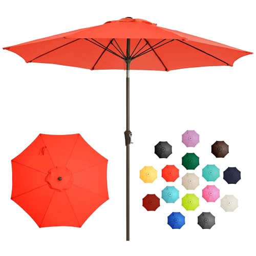 LOUNZY 9FT Large Outdoor Patio Umbrella Table Umbrella-UV Resistant Easy Push Button Tilt and Crank 8 Sturdy Fiberglass Ribs Pool Umbrella for Patio Backyard Deck Yard Market Orange