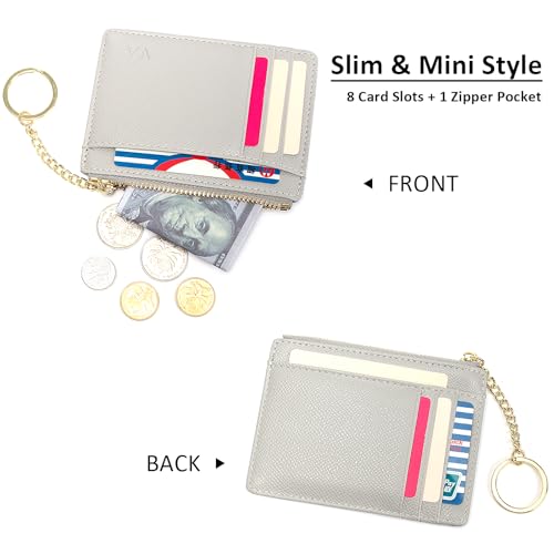 Image of Slim Minimalist RFID Blocking Leather Wallets Credit Card Holder Case Money Clip Pocket Wallet Coin Purse Keychain Travel Clutch Handbag Pocket Pouch Holster Gifts for Women Men (Gray)