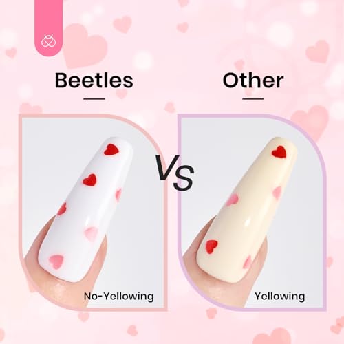 Image of Beetles Heart Glitter Top Coat Gel Polish, 15ml Clear Shine Pink & Red Heart Shape Gel, Soak Off UV No Wipe Gel Top Coat Sparkle Nail Gift for Women