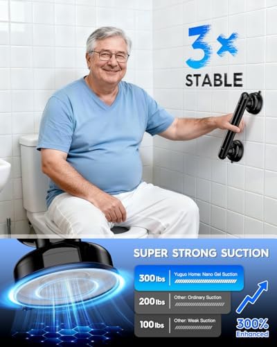 YUGUOHOME Upgraded 2-Pack Grab Bars for Shower Bathroom Wall, Heavy-Duty Suction Grab Bars Shower Handle Safety for Elderly Seniors Handicap, No Drilling Tool-Free, Easy Removal and Reusable (Black) — view 2