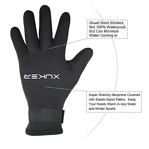 image for XUKER Water Gloves, 3mm & 5mm Neoprene Five Finger Warm Wetsuit Winter