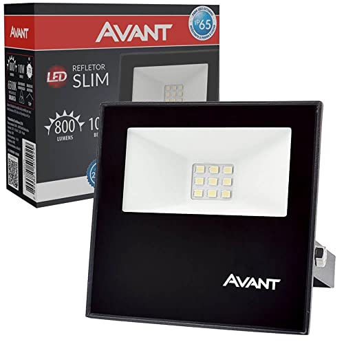 Refletor Holofote Slim LED, 10W, Preto, Luz branca 6500K, 750, IP65, Prova d'água, Bivolt, Avant, M