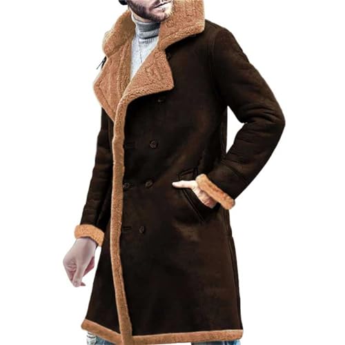 ZYXTIM Mens Winter Warm Trench Coat Oversize Faux Fur Slim Long Jacket Warm Winter Coat Heavyweight Parka Peacoat Overcoat