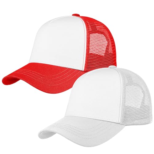Image of Falari 5-Panel Mesh Baseball Cap, Trucker Hat, Structured Plain Design, Cotton, Adjustable Size
