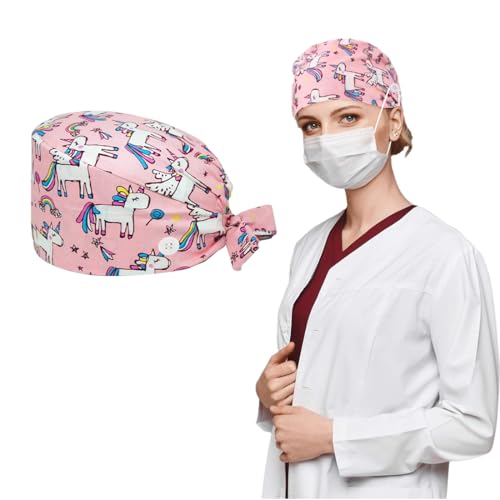 CULEO Gorro Quirúrgico de Enfermería Con Estampado de Dibujos Animados Para Médico y Enfermera (Rosa)