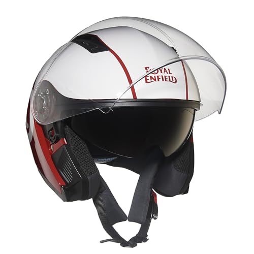 Image of Royal Enfield ISI Certified Lightwing Open Face Riding Riding Helmet Ro Gls Red /Wht XL-620Mm-High Impact Grade Thermoplastic & High Density Head EPS Liner for Superior Impact Protection & Durability