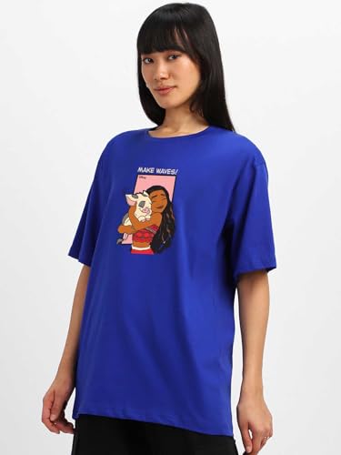 Image of JUNEBERRY 100% Pure Cotton Oversized Baggy Fit Official Disney Merchandise Cool & Goofy Graphic Printed T-Shirt for Women (Characters: Moana, Pooh & Lion King)