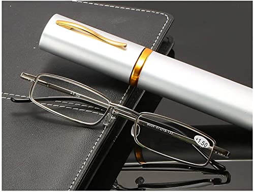 Image of JRS Pack of 2 Pen Reading Glasses:Lightweight,Pocket Metal Case + Free Screwdriver Keychain for Men /Women /Unisex.For Near /Computer Vision,Laptop /Mobile /TV Watching.All Power,Comfort-Size|Mixed Color