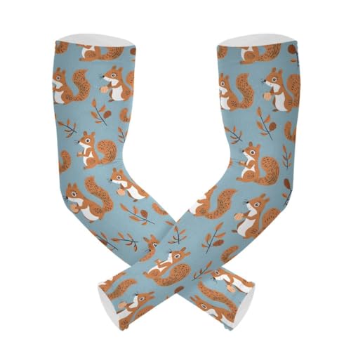 ALAZA Squirrel Holding Nuts Gardening Sleeves Cooling Arm Sleeves Sun Protection Thumb Hole Arm Covers for Women Men