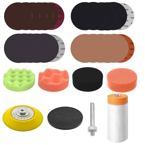 Ooioahuaoo 31 Pièces Kit Polissage Phare Voiture, Durable et Facile à Utiliser, Kit Polissage Voiture, Polyvalent, Kit Polissage, pour Réparer et Restaurer Les Phares de Voiture (Noir+Brun)