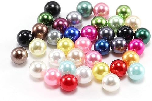50pcs 14 mm NO Hole Pearls Loose Beads ABS Imitation Pearl Beads Plastic Acrylic Beads for Jewelry Making Accessories 20 Colors (Multicolor)