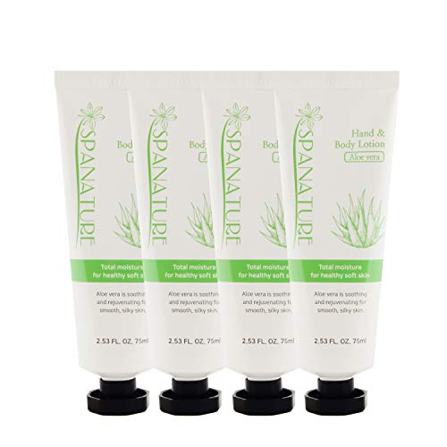 Spanature Aloe Vera Hand & Body Lotion Travel Size Selection, 4 Pack, Relaxing and Revitalizing Moisturizer for Rough an