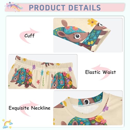 Pajama Sets Long Sleeve Armadillos Animal Floral Pattern Soft Comfy Sleepwear 2 Piece PJS 3-8T4