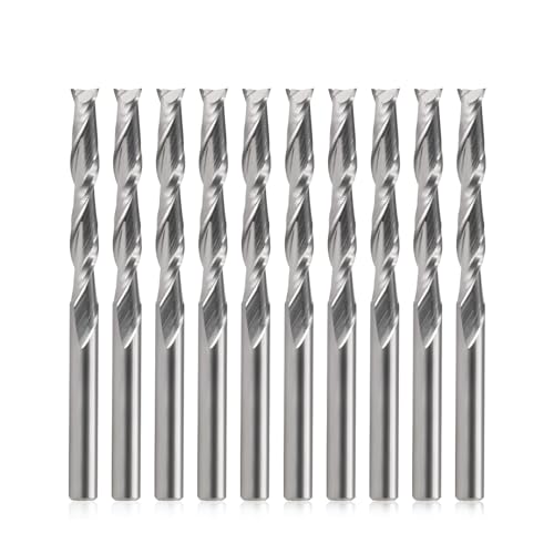 EU_HOZLY 3.175X3.175X22mm Zwei Flöten VHM Micro End Fräser CNC Holz Gravierwerkzeuge Spiral Router Bits Packung mit 10
