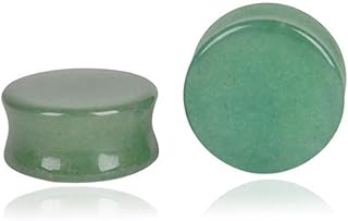 Green Jade Natural Stone Double Flared Flesh Plugs Tunnels Ear Gauges Stretcher Expander Kit 1 Pair
