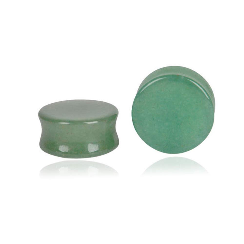 HQLAGreen Jade Natural Stone Double Flared Flesh Plugs Tunnels Ear Gauges Stretcher Expander Kit 1 Pair