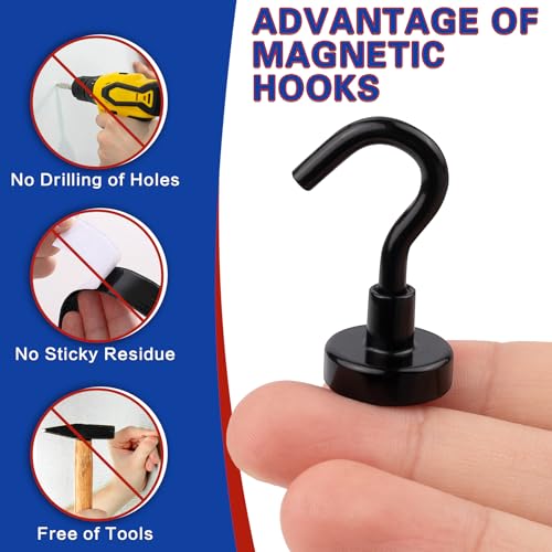Image of Black Magnetic Hooks, 40 Pack Magnetic Hooks for Cruise Cabins | 25lbs Magnet Hooks, Strong Magnetic Hook Heavy Duty, Magnets with Hooks, Metal Magnetic Hook for Hanging, Refrigerator